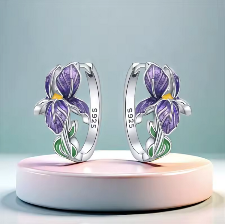 Sterling Silver Purple Iris Earrings