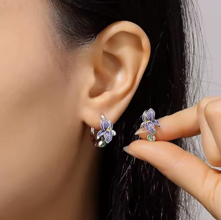 Sterling Silver Purple Iris Earrings