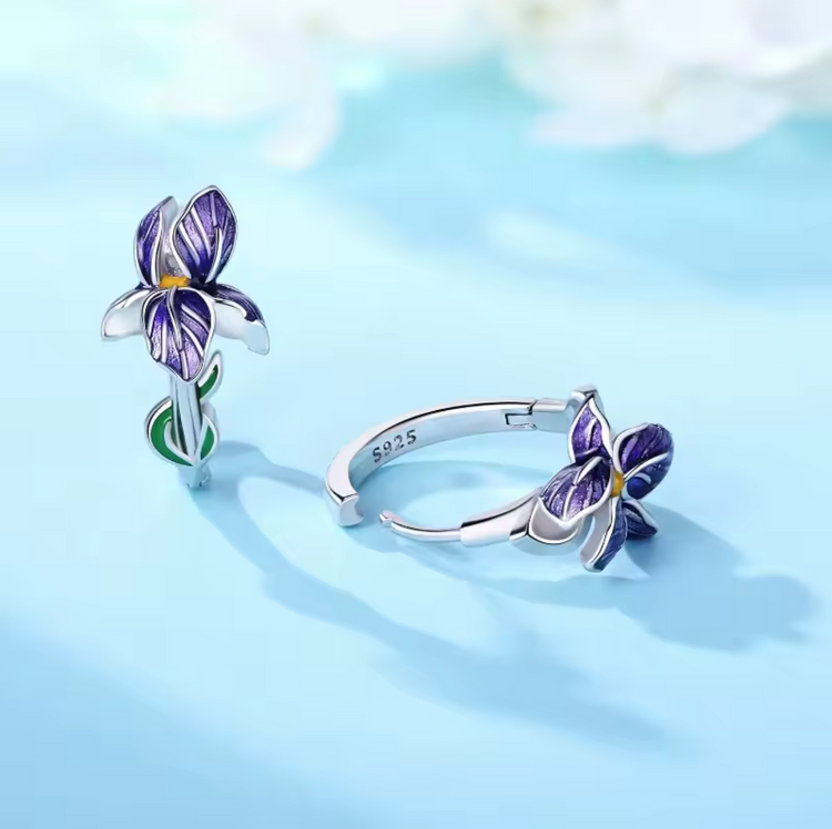 Sterling Silver Purple Iris Earrings