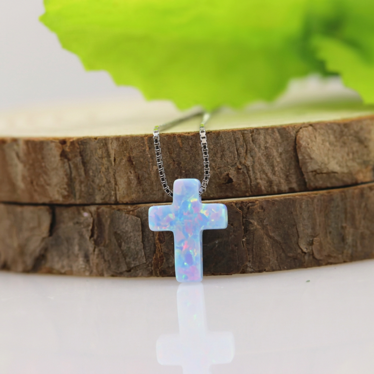 Opal Cross Pendant Necklace – Sterling Silver