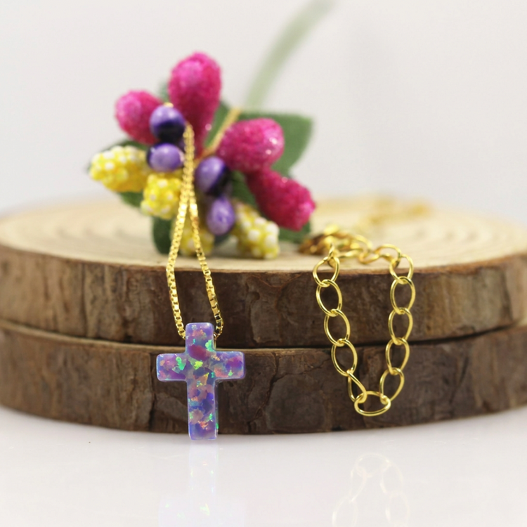 Opal Cross Pendant Necklace – Sterling Silver