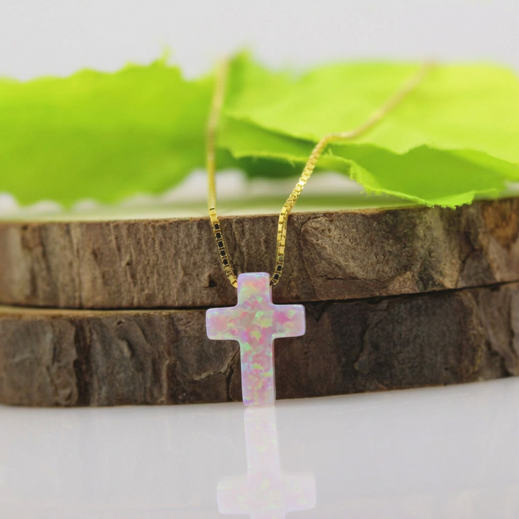 Opal Cross Pendant Necklace – Sterling Silver