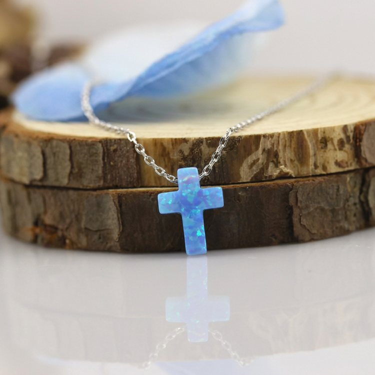 Opal Cross Pendant Necklace – Sterling Silver
