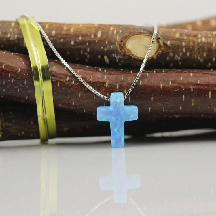 Opal Cross Pendant Necklace – Sterling Silver