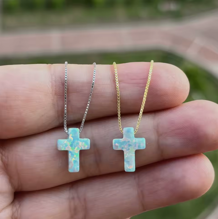 Opal Cross Pendant Necklace – Sterling Silver