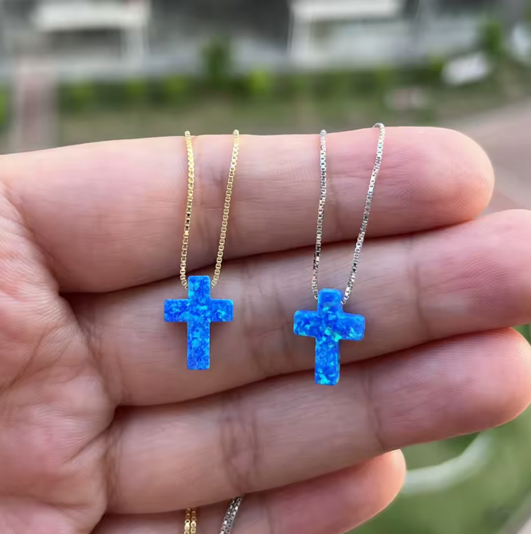 Opal Cross Pendant Necklace – Sterling Silver