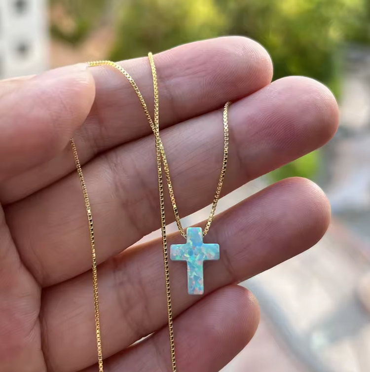Opal Cross Pendant Necklace – Sterling Silver
