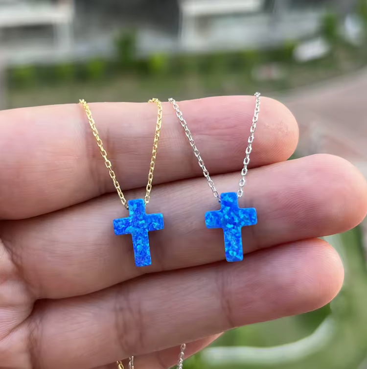 Opal Cross Pendant Necklace – Sterling Silver