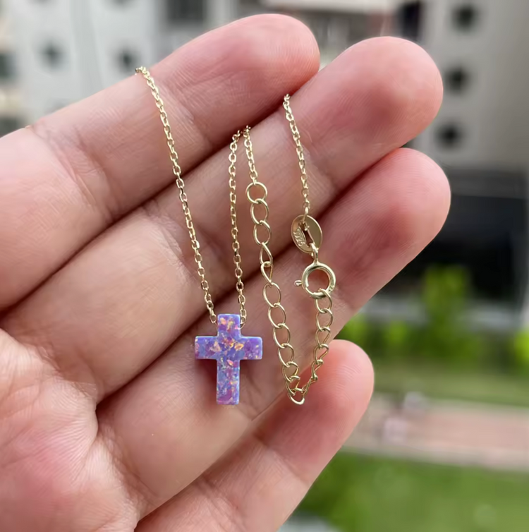 Opal Cross Pendant Necklace – Sterling Silver