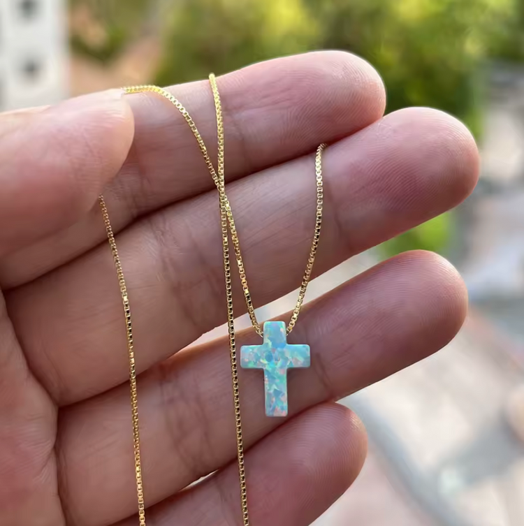 Opal Cross Pendant Necklace – Sterling Silver