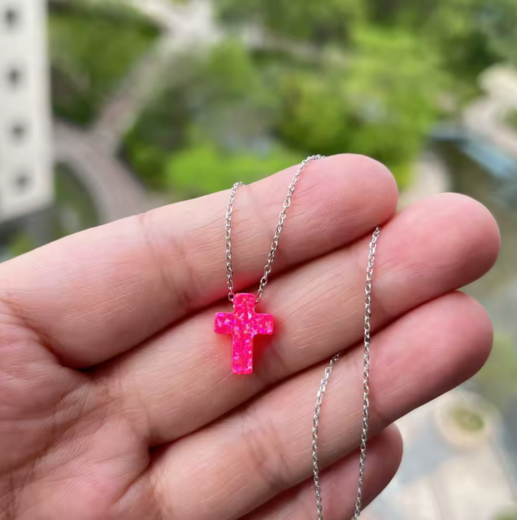 Opal Cross Pendant Necklace – Sterling Silver