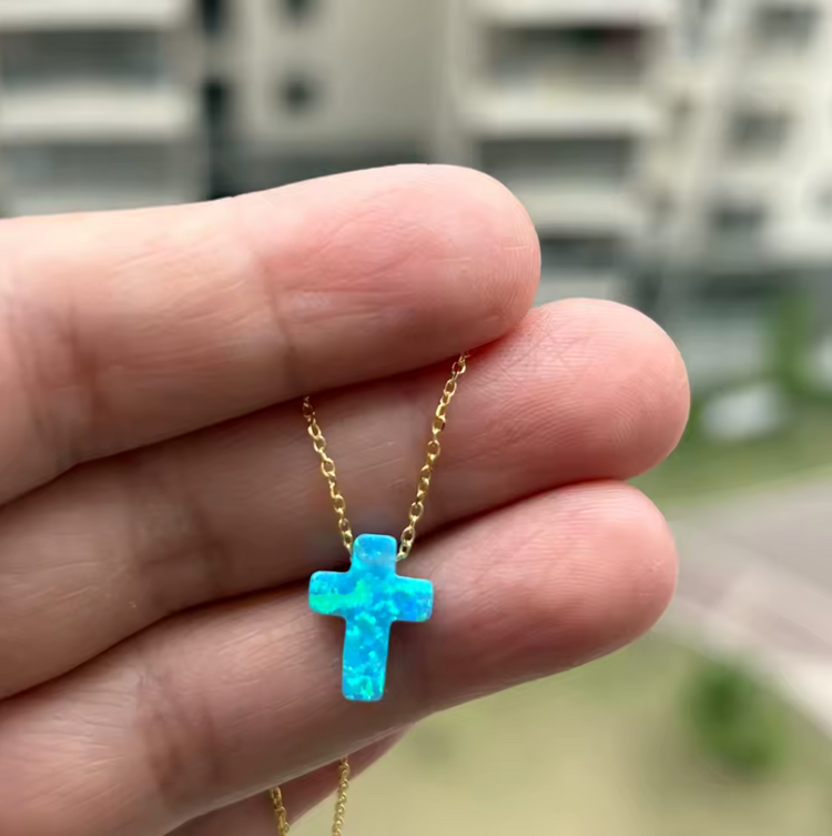 Opal Cross Pendant Necklace – Sterling Silver