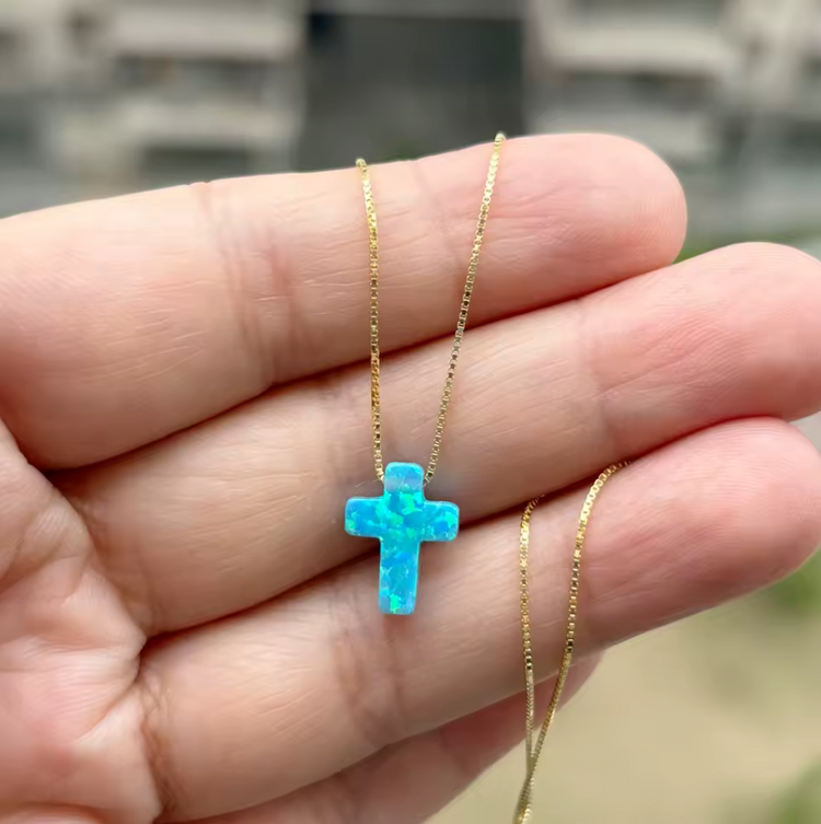 Opal Cross Pendant Necklace – Sterling Silver