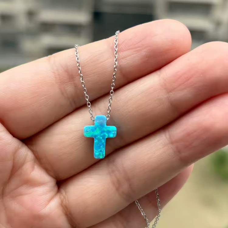 Opal Cross Pendant Necklace – Sterling Silver