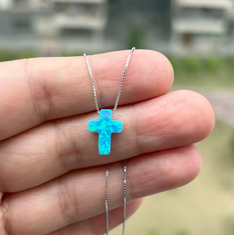 Opal Cross Pendant Necklace – Sterling Silver