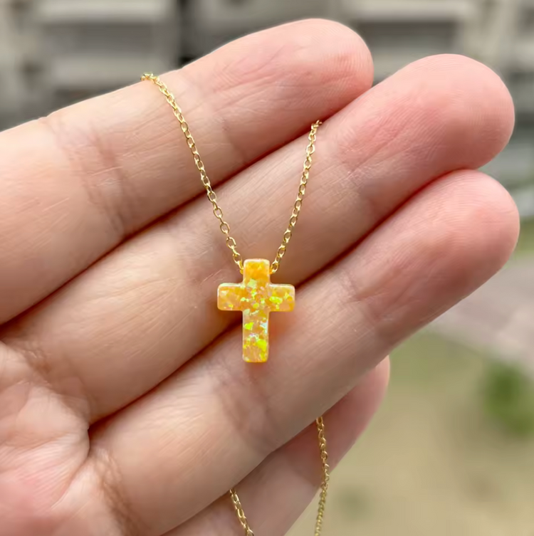 Opal Cross Pendant Necklace – Sterling Silver