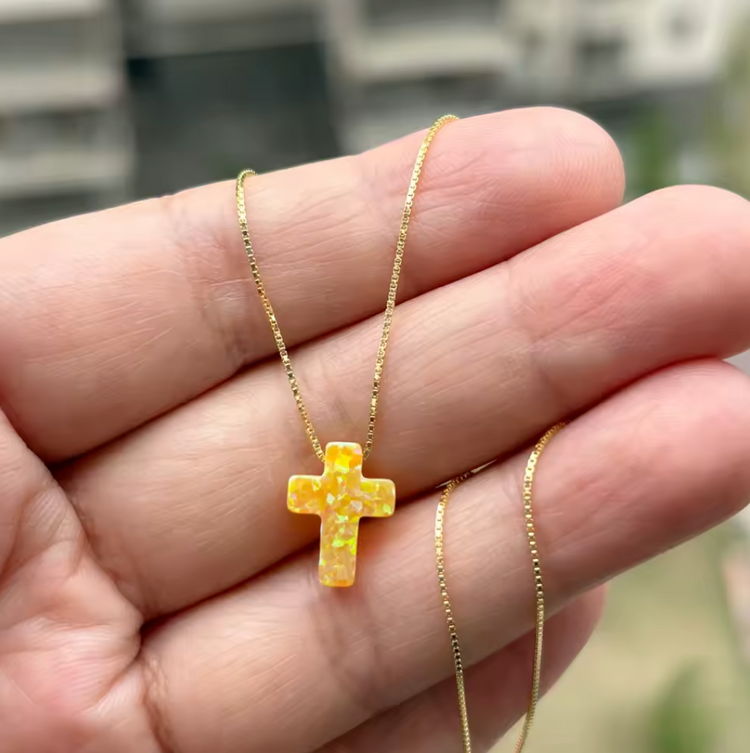 Opal Cross Pendant Necklace – Sterling Silver