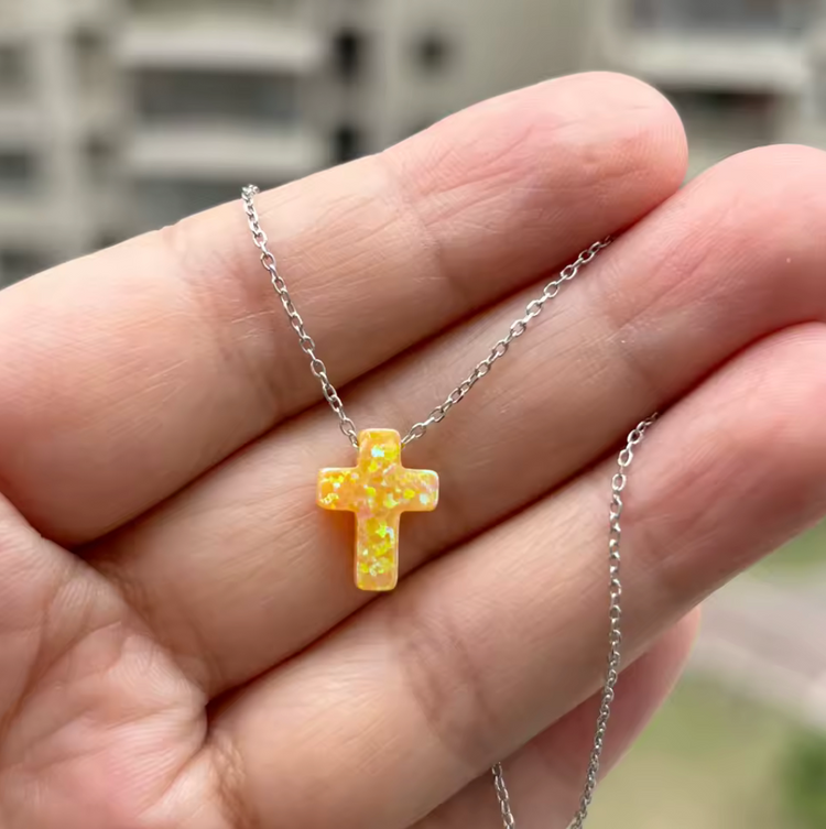 Opal Cross Pendant Necklace – Sterling Silver
