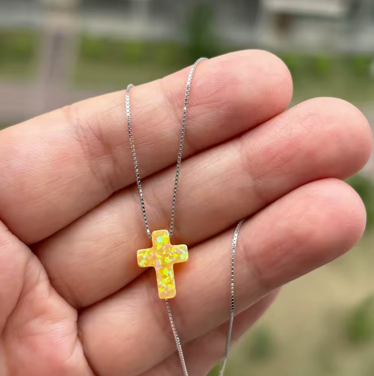 Opal Cross Pendant Necklace – Sterling Silver