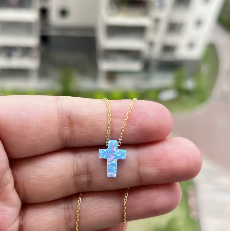 Opal Cross Pendant Necklace – Sterling Silver