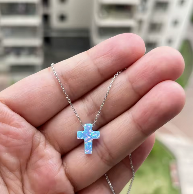 Opal Cross Pendant Necklace – Sterling Silver