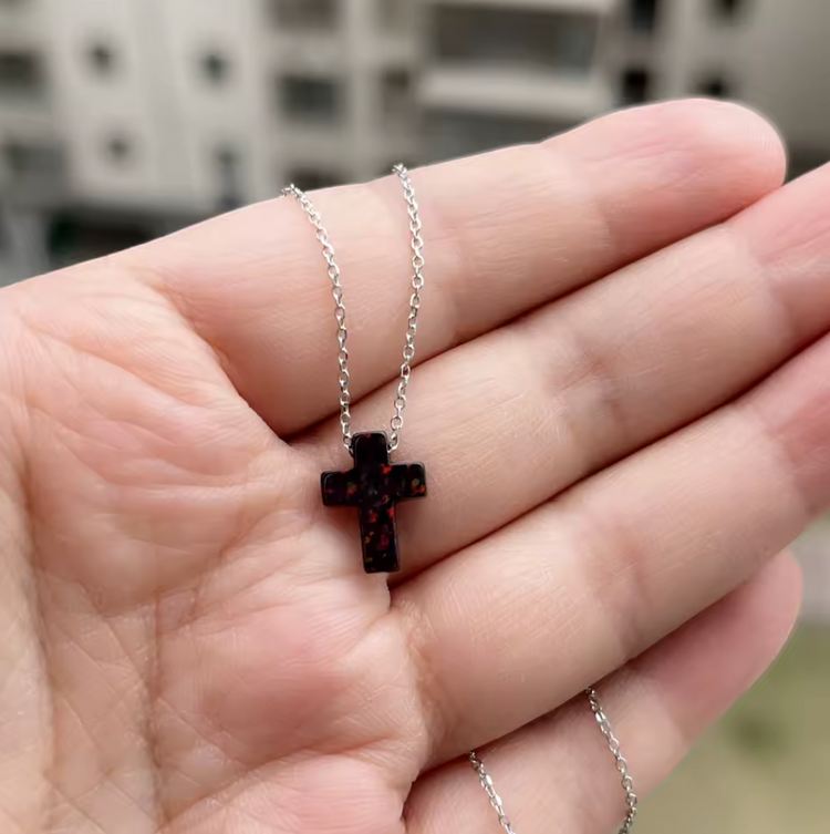 Opal Cross Pendant Necklace – Sterling Silver