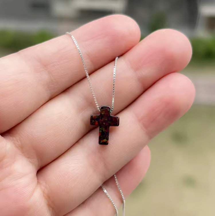 Opal Cross Pendant Necklace – Sterling Silver