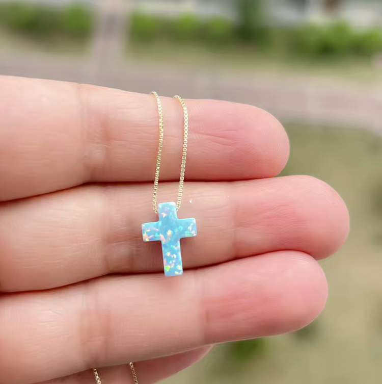 Opal Cross Pendant Necklace – Sterling Silver