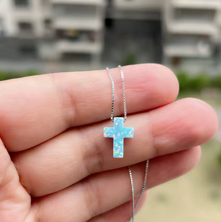 Opal Cross Pendant Necklace – Sterling Silver
