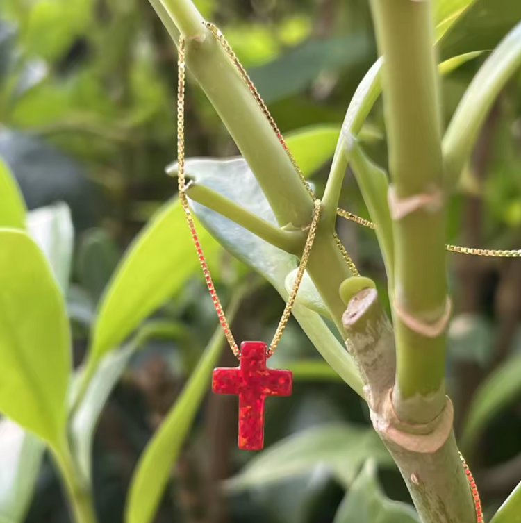 Opal Cross Pendant Necklace – Sterling Silver