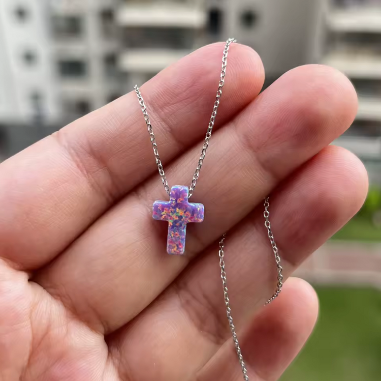 Opal Cross Pendant Necklace – Sterling Silver