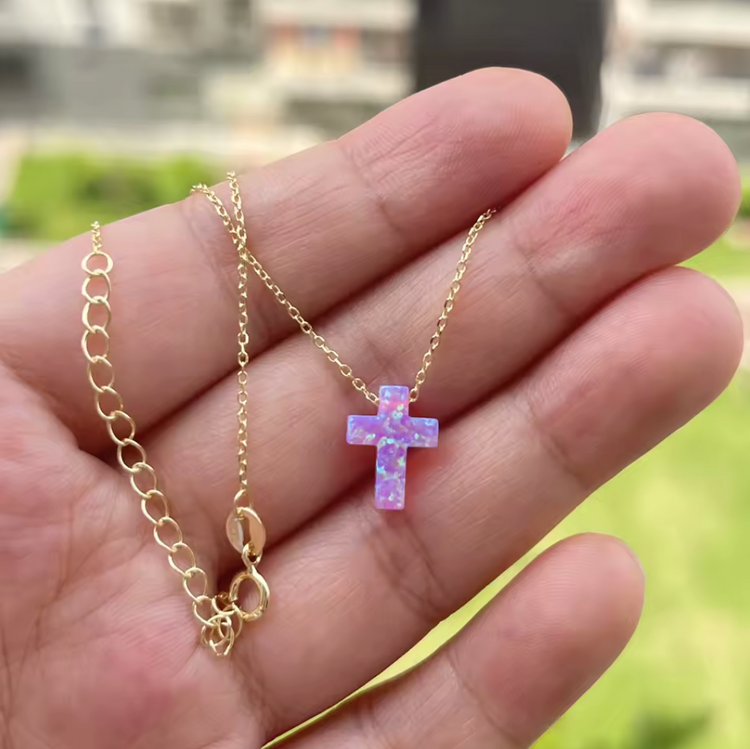 Opal Cross Pendant Necklace – Sterling Silver