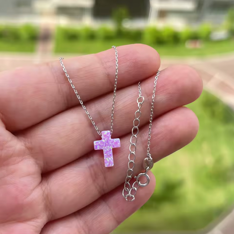 Opal Cross Pendant Necklace – Sterling Silver