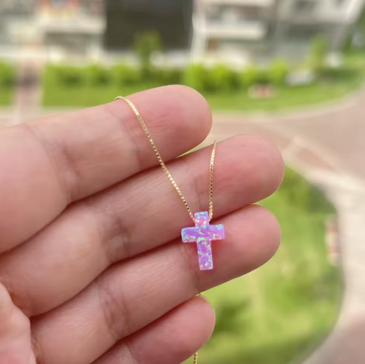 Opal Cross Pendant Necklace – Sterling Silver