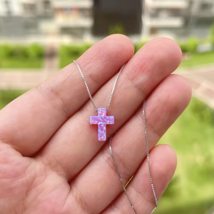 Opal Cross Pendant Necklace – Sterling Silver