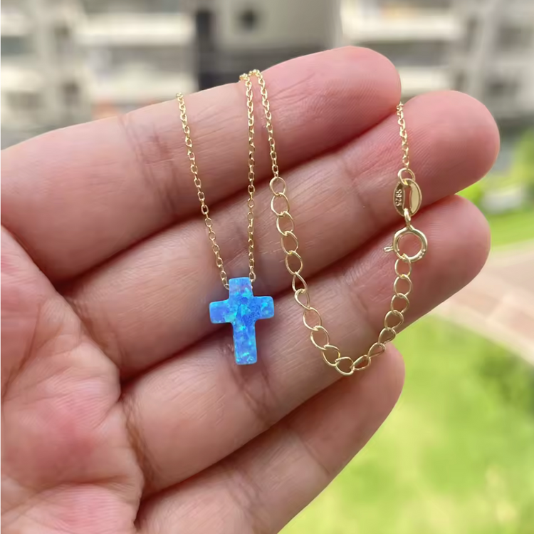 Opal Cross Pendant Necklace – Sterling Silver