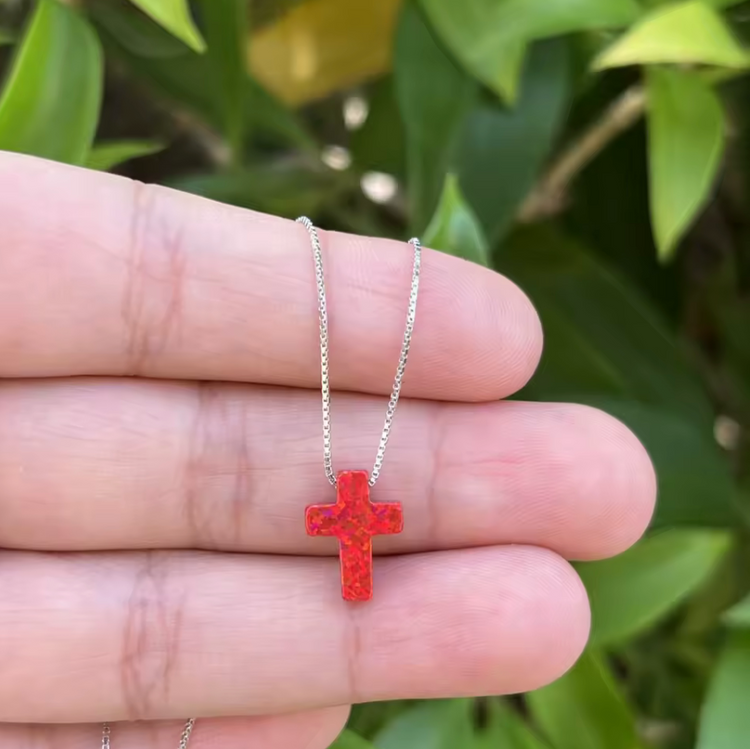 Opal Cross Pendant Necklace – Sterling Silver