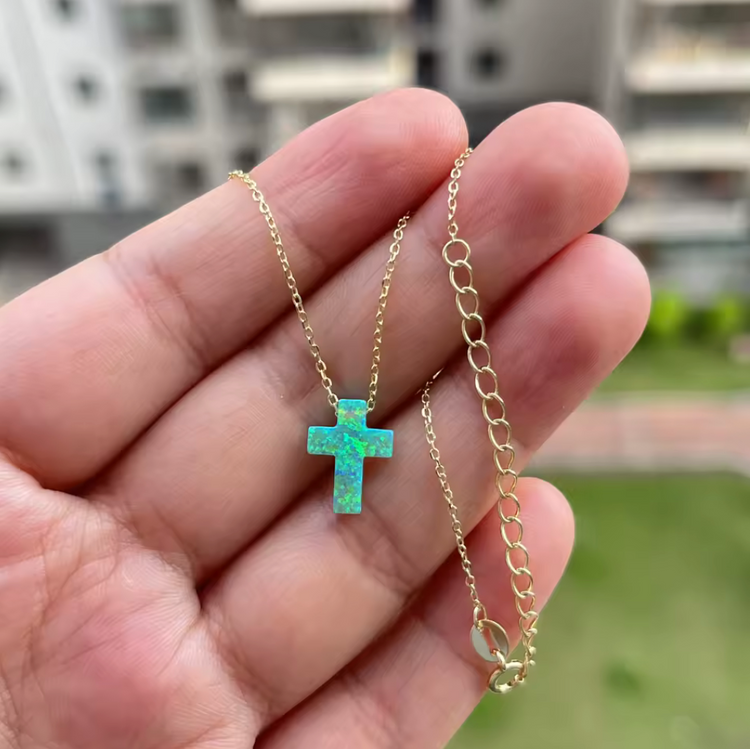 Opal Cross Pendant Necklace – Sterling Silver