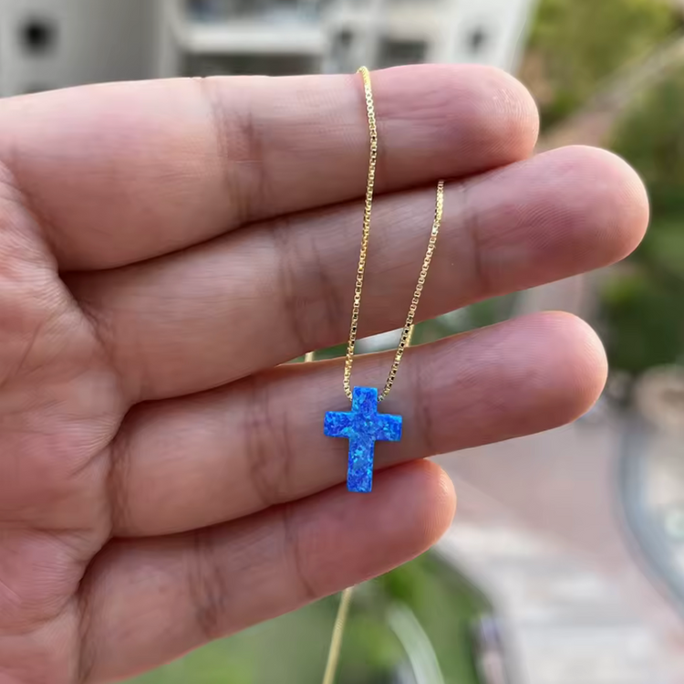 Opal Cross Pendant Necklace – Sterling Silver