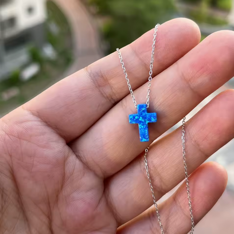 Opal Cross Pendant Necklace – Sterling Silver