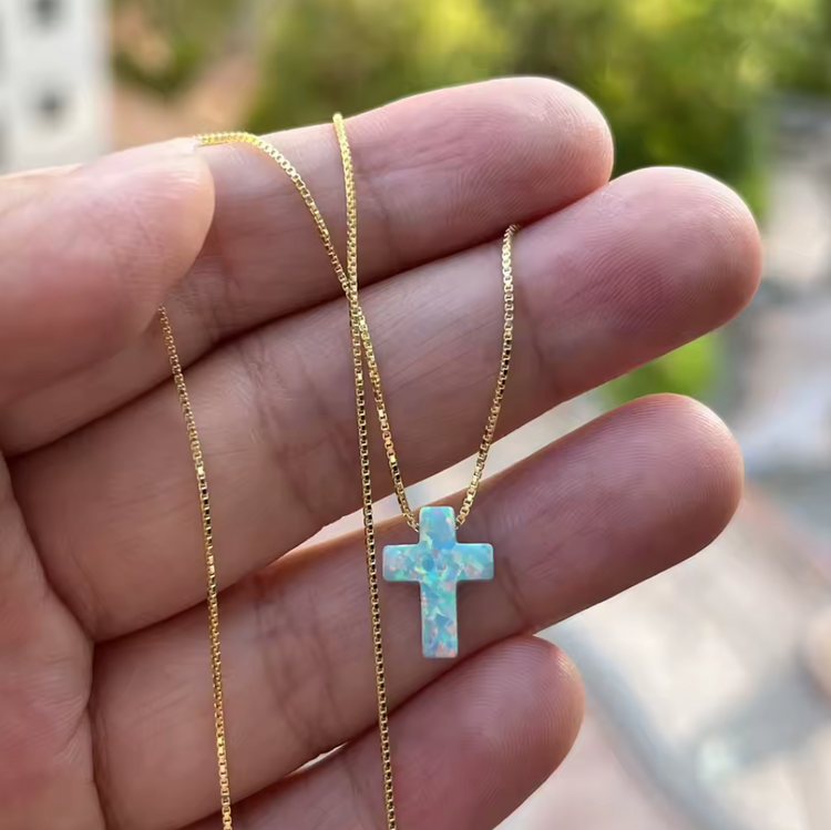 Opal Cross Pendant Necklace – Sterling Silver