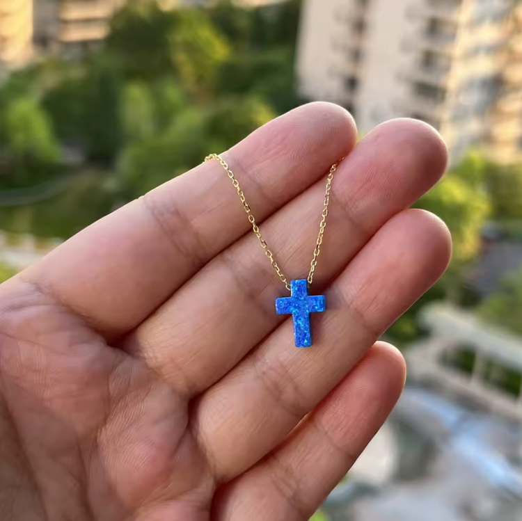 Opal Cross Pendant Necklace – Sterling Silver