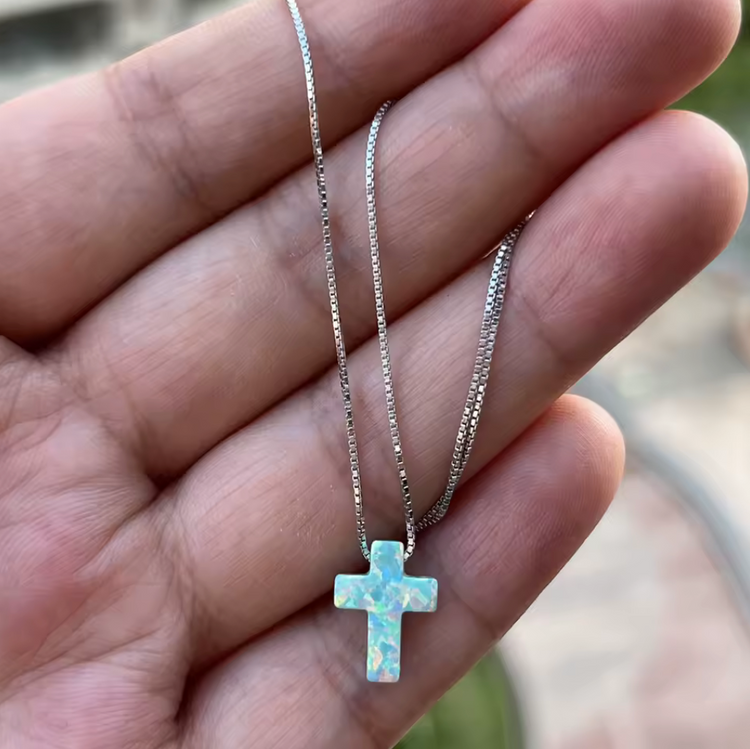 Opal Cross Pendant Necklace – Sterling Silver