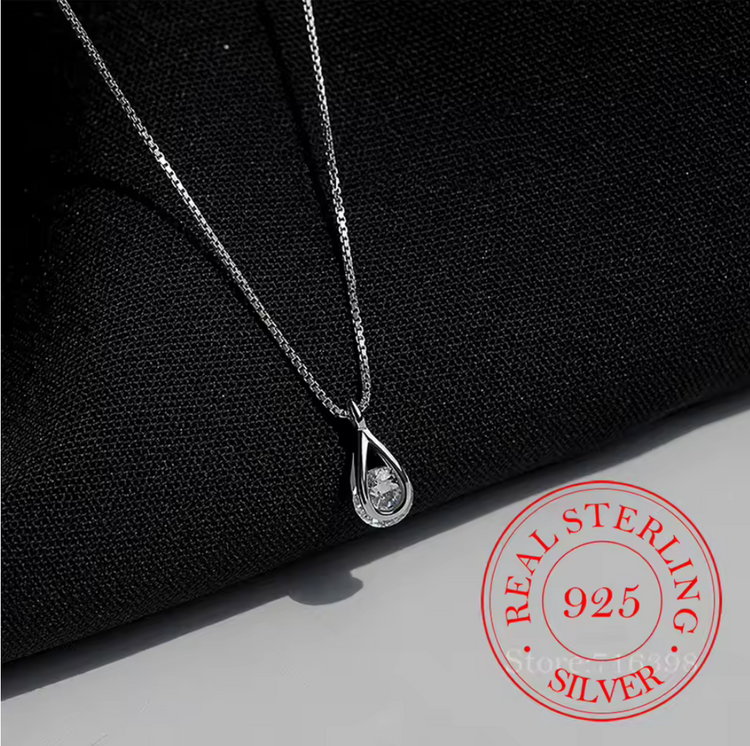 Elegant 925 Sterling Silver Waterdrop Zircon Pendant Necklace