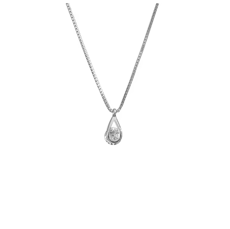 Elegant 925 Sterling Silver Waterdrop Zircon Pendant Necklace