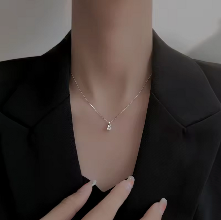 Elegant 925 Sterling Silver Waterdrop Zircon Pendant Necklace