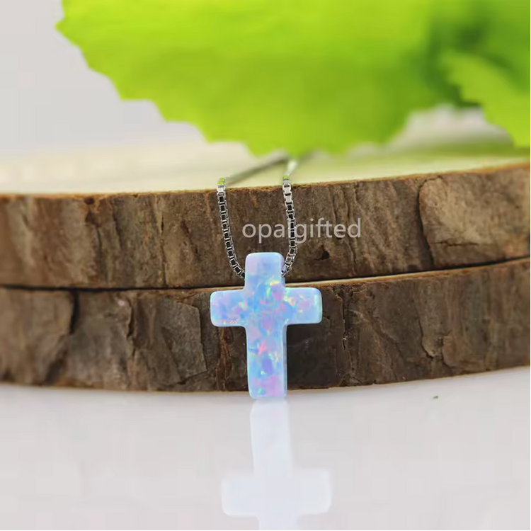 Opal Cross Pendant Necklace – Sterling Silver
