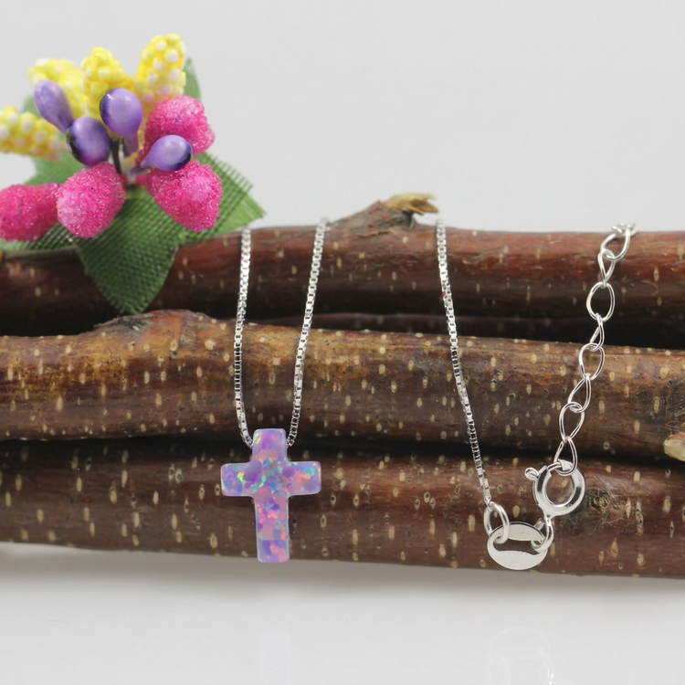 Opal Cross Pendant Necklace – Sterling Silver