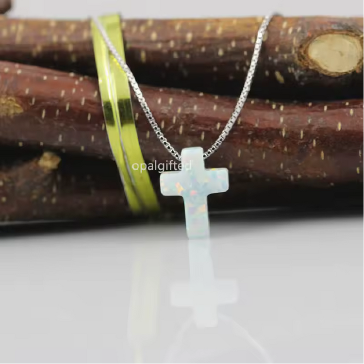 Opal Cross Pendant Necklace – Sterling Silver