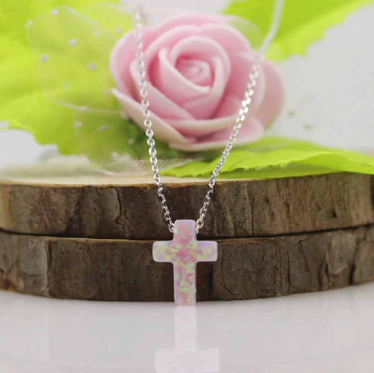 Opal Cross Pendant Necklace – Sterling Silver